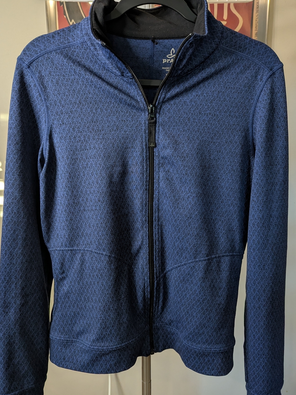 $25 Prana Women's Medium Indigo Diamond Randa Full Zip Yoga Jacket EUC